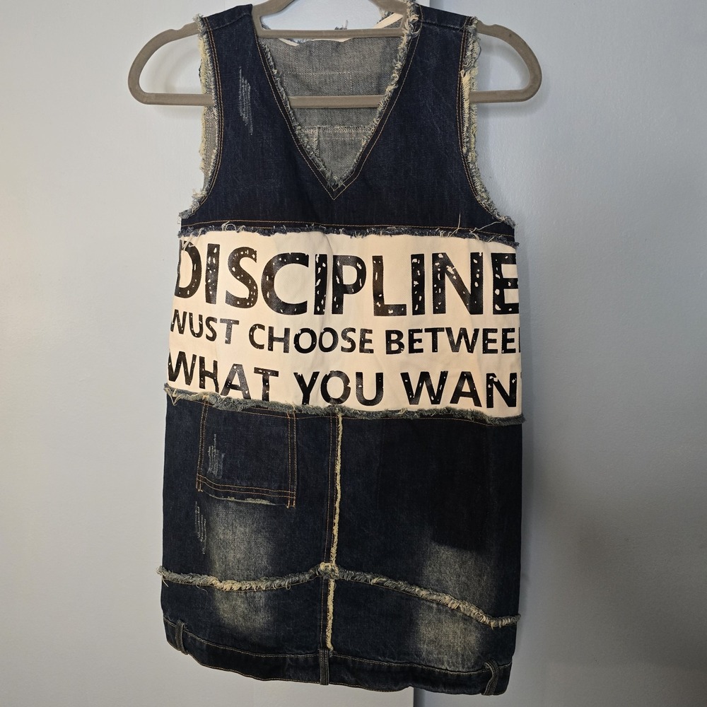 Distressed Denim Patchwork Tank Streetwear Max Martin‎ Dress Rare XS Grunge Edgy